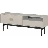 Selsey Stoon - Élément TV 3 tiroirs gris-beige taupe avec structure métallique noire, 154 cm