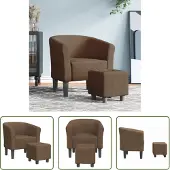 The Living Store Fauteuil club avec repose-pieds Marron Tissu