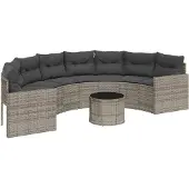 vidaXL Canapé de jardin avec table et coussins semi-circulaire gris Poly rotin