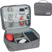 Relaxdays - Pochette pour câbles, organiseur pour câbles de recharge, clés USB, accessoires PC, en tissu, rangement pour câbles, H x l x P : 11 x 25 x 20 cm, gris