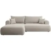 Selsey Ovo - Canapé d'angle avec fonction sommeil, coffre de lit, ottomane à gauche, housse en velours Easy-Clean en blanc crème