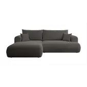Selsey Canapé d'angle Ovo avec fonction sommeil, coffre de lit, ottomane à gauche, housse Boucle en gris foncé
