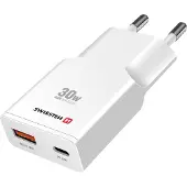 Swissten Chargeur rapide Gan 1x Usb-c 30w Pd 1x Usb-a Qc 3.0 18 W
