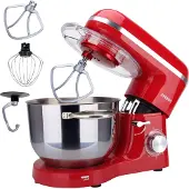 Arebos Robot de cuisine 1500 W | 6 L acier inoxydable | Batteur, crochet pétrisseur & fouet, rouge