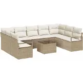 Syfax Ensemble de Canapés avec coussin 10 pcs Beige polyrotin