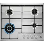 Electrolux Table de cuisson encastrable EGS6434X en acier inoxydable à gaz, quatre brûleurs, casseroles en fonte