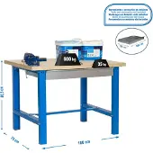 Simonwork (bancos De Trabajo) PROREGAL Établi BUFFALO WOOD avec tiroir | HxLxP 87x180x75cm | Charge admissible 600kg | Bleu