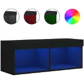 Syfax Meuble TV avec lumières LED noir 80x30x30 cm