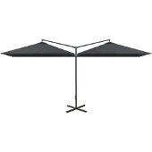 Syfax Parasol de jardin double avec mât en acier anthracite 600x300cm