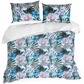 Eurofirany linge de lit housse de coussin 160x200cm blanc vert foncé Botanish ensemble de 3pcs
