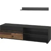 Vicco Lowboard & étagère Berno Noir/ancien style avec 1 rabat, Model 55456