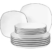 Seltmann Lido Black Line Service de table angulaire, Set de vaisselle, Service, Vaisselle, Porcelaine, Bord noir, 12 pcs., 1750857