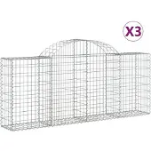 vidaXL Gabions avec arc surélevé 3 pcs. 200x30x80/100 cm Fer galvanisé