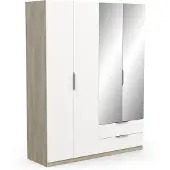 CALICOSY - Armoire 4 portes, 2 tiroirs et 2 miroirs Ghost - L157,3 cm