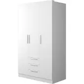 Trasman Armoire blanche à 3 portes et 3 tiroirs, 202 x 52 cm, avec penderie et étagère