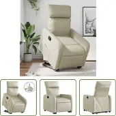 The Living Store Fauteuil relax avec releveur Crème Similicuir
