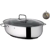 WMF ProfiSelect Plat à rôtir ovale avec thermomètre gratuit Acier inoxydable avec couvercle en verre Convient pour l'induction Passe au lave-vais
