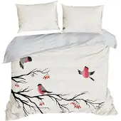 Eurofirany Parure de lit 3 pièces 160x200 cm Noël oiseau noir rouge crème coton