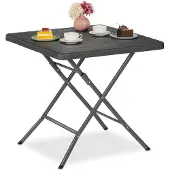Relaxdays Table de jardin aspect bois, carrée, dimensions : 74 x 78 x 78 cm, table de balcon, plastique, métal, table d'extérieur, grise