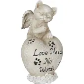 Relaxdays : décorations funéraires pour chat, souvenirs pour animaux, pierre tombale en forme de cœur et ange chat, pierre commémorative pour chat, résistante aux intempéries, couleur crème