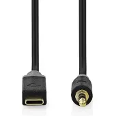 Nedis USB-C Adapter - USB 2.0 - USB-C mâle - 3,5 mm mâle - 1,00 m - Rond - Plaqué or - PVC - Noir - Boîte