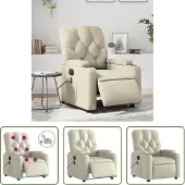 The Living Store Fauteuil de massage électrique Crème Similicuir