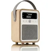 VQ Monty Radio DAB/DAB+ Digitalradio mit UKW, Bluetooth-Lautsprecher, Wecker, USB-Ladeanschluss, Echtholzgehäuse – Beiges Design von