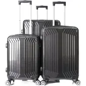 Cheffinger Valises Valises 3 pcs Trolley Set Valise Bagages Polycarbonate noir