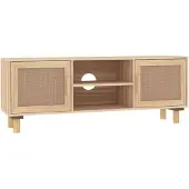 Syfax Meuble TV Marron 105x30x40 cm Bois de pin massif rotin naturel