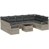 Syfax Ensemble de Canapés avec coussin 10 pcs Gris clair polyrotin