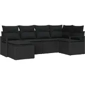 Syfax Salon de jardin modulable 6 pièces, polyrotin noir, pour 5 personnes, avec coussins déhoussables, résistant UV, cadre acier poudré