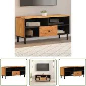 The Living Store Meuble TV 100x33x46 cm bois massif acacia