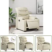 The Living Store Fauteuil relax électrique Crème Similicuir