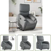 The Living Store Fauteuil relax avec releveur Gris Similicuir