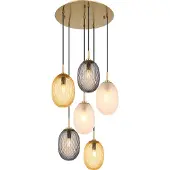 Globo Lighting Suspension, métal, couleur or, verre ambre