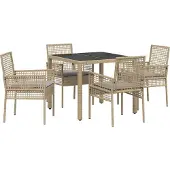 Syfax Ensemble de salle à manger pour jardin 5 pcs Beige polyrotin
