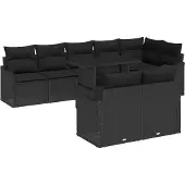 Syfax Ensemble salon avec coussin 9 pcs Noir Poly rotin