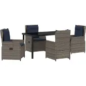 Syfax Ensemble de salle à manger pour jardin 5 pcs Gris Poly rotin