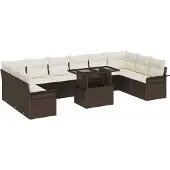 Syfax Ensemble de canapé de jardin 11 pcs Marron Poly rotin