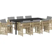 Syfax Ensemble de salle à manger pour jardin 9 pcs Beige polyrotin
