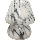 Relaxdays Lampe de table , design champignon, verre, culot E27, lampe de chevet à piles, H x P : 24 x 16 cm,tactile, blanche