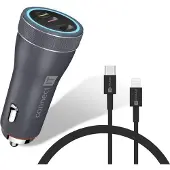 Connect IT Chargeur de voiture InCarz DUPLEX, 2x USB-C, 1x Lightning, ANTRACITE