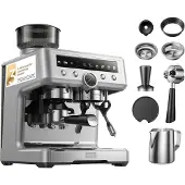 MOVA S20 Pro Machine à café filtre avec broyeur, machine à espresso 20 bars, système de double chaudière & double pompe, mousseur à lait, argenté