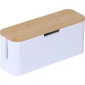 Relaxdays Boîte à câbles pour multiprise, en bambou, avec couvercle, 14,5 x 34 x 13,5 cm, pour dissimuler les câbles, boîte pour multiprise, naturel/blanc