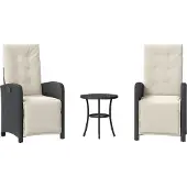 Syfax Ensemble de bistro 3 pcs avec coussins noir résine tressée