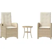 Syfax Ensemble de bistro 3 pcs avec coussins beige résine tressée