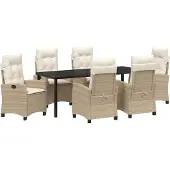Syfax Ensemble de salle à manger pour jardin 7 pcs Beige polyrotin