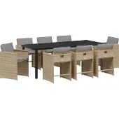 Syfax Ensemble de salle à manger pour jardin 9 pcs Beige polyrotin