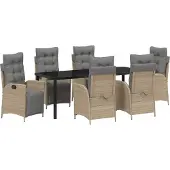 Syfax Ensemble de salle à manger pour jardin 7 pcs Beige polyrotin