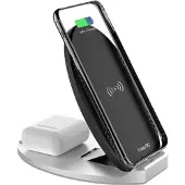 Havit W3005 Chargeur 2en1 Chargeur sans fil 10W Station de recharge pour téléphone portable Noir